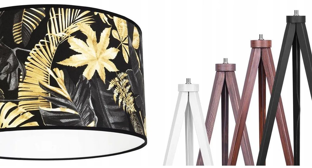 Stojacia lampa Gold Flowers, 1x čierne textilné tienidlo s kvetinovým vzorom, (výber zo 4 farieb konštrukcie), (fi 35cm)