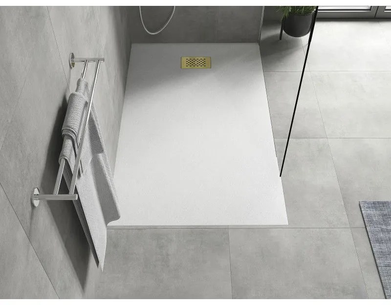 Mexen Hugo, obdĺžniková sprchová vanička SMC 150 x 90 cm, biela, zlatá krytka, 42109015-G