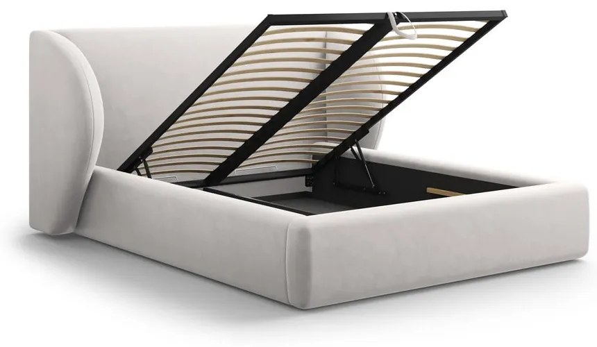 Svetlosivá čalúnená dvojlôžková posteľ s úložným priestorom s roštom 180x200 cm Miley – Micadoni Home