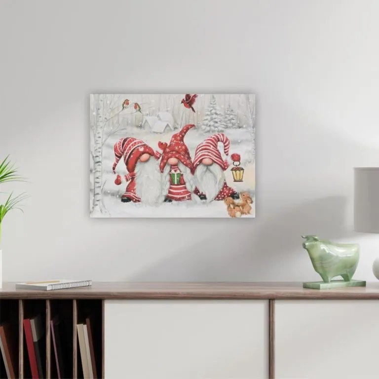 Nástenná maľba Zimní trpaslíci, LED, 30 x 40 cm