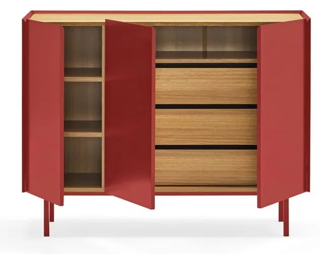 Červená nízka komoda v dekore duba 110x85 cm Arista – Teulat