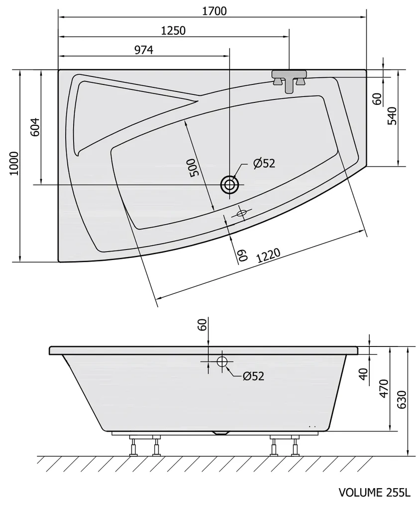 Polysan Polysan, EVIA L asymetrická vaňa 170x100x47cm, biela, 21611