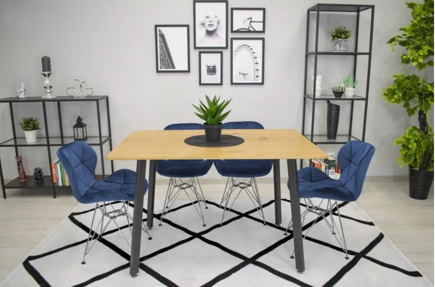 Zamatová jedálenská stolička Paris modrá so striebornými nohami