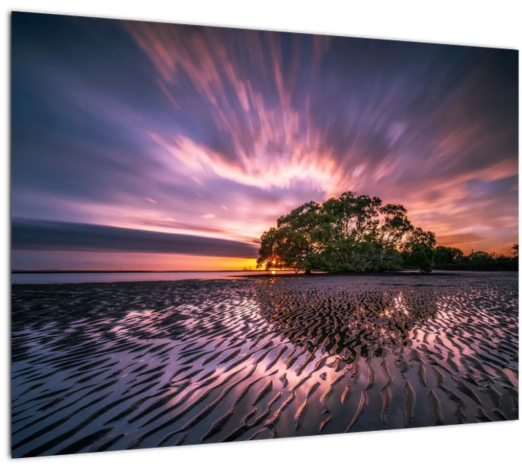 Sklenený obraz pláže pri západe slnka (70x50 cm)