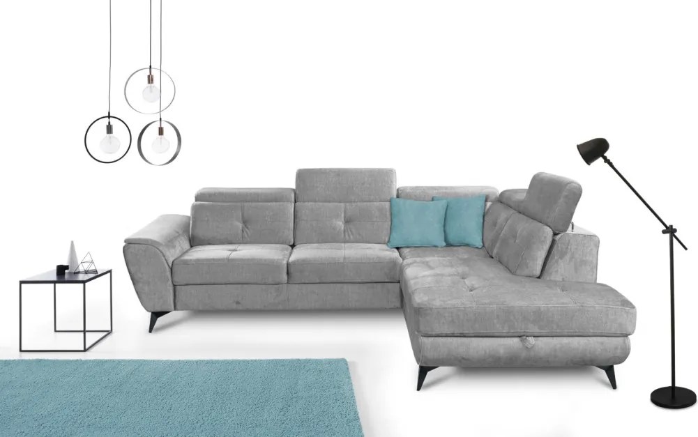 Rohová sedacia súprava Sergio, svetlo šedá látka, pravý roh