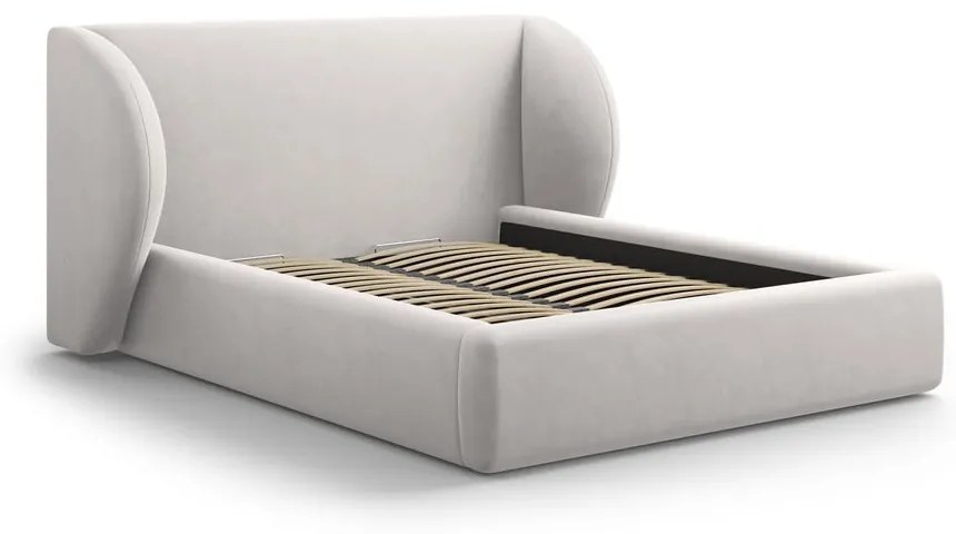 Svetlosivá čalúnená dvojlôžková posteľ s úložným priestorom s roštom 160x200 cm Miley – Micadoni Home