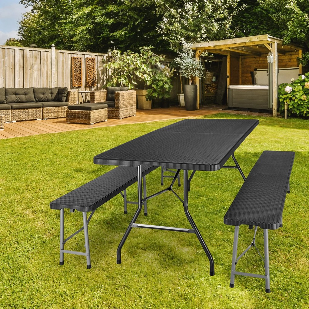 Skládací zahradní cateringová sestava Rattan tmavě šedá