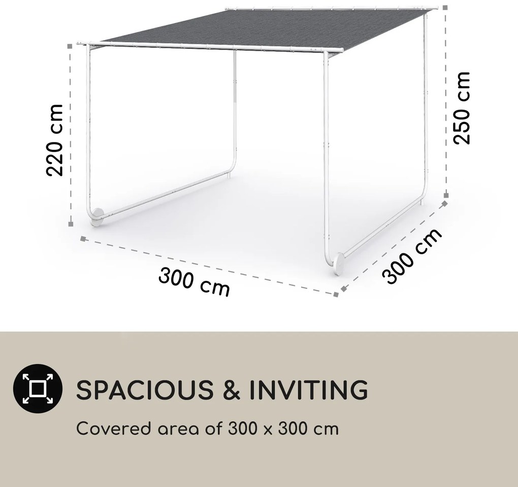 Blumfeldt Nantes, pergola, slnečná strieška, 3 x 3 m, polyester, oceľový rám, UV 50+, podlahové kolieska