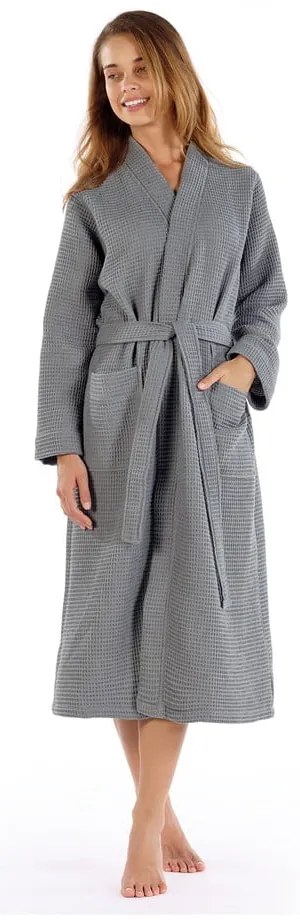 Sivý bavlnený župan veľkosť L Mia Waffle - Foutastic