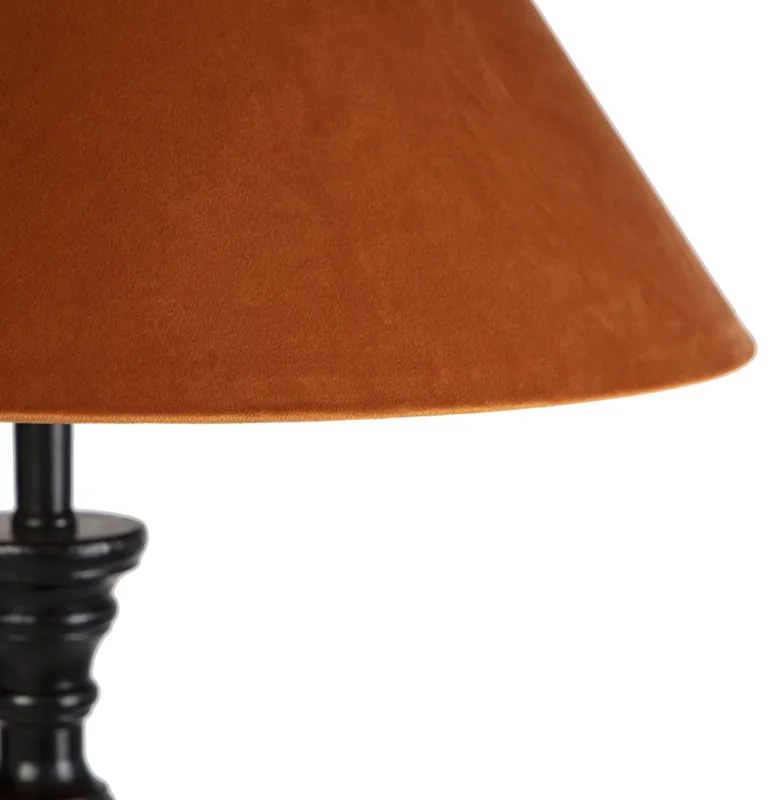 Stojacia lampa čierna s velúrovým odtieňom oranžovej 55 cm - Classico