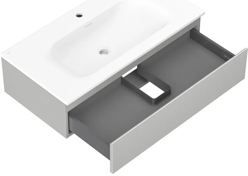 Mexen Orio, kúpeľňová skrinka 90 cm s umývadlom Vela, 1 zásuvka, šedá matná/biela matná, 91A10-09023-1-BF62-W23M01