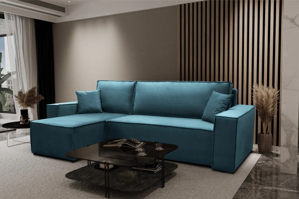 ROHOVÁ SEDAČKA TERRY SWING 10 MODRÝ ZAMAT 244 x 142 cm