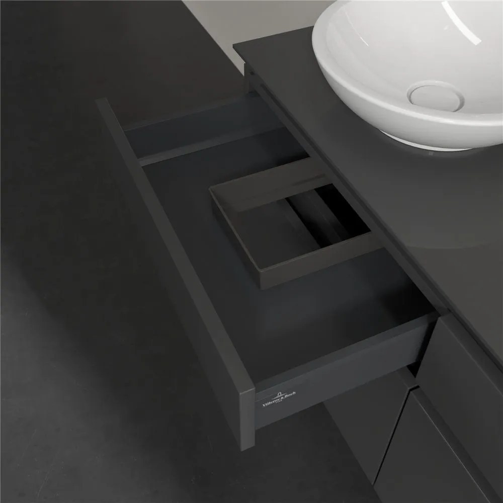 VILLEROY &amp; BOCH Legato závesná skrinka pod umývadlo na dosku (umývadlo vľavo), 4 zásuvky, 1200 x 500 x 550 mm, Glossy Grey, B58000FP