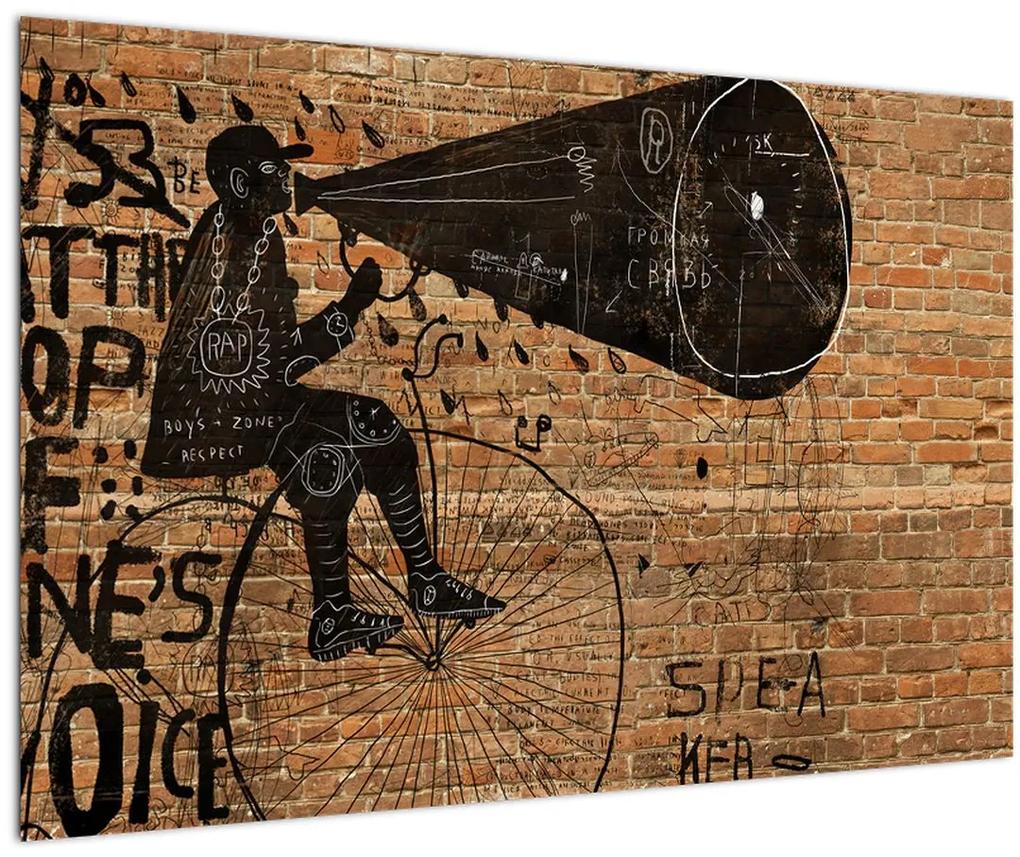 Obraz - Muž na bicykli v Banksyho štýle (90x60 cm)