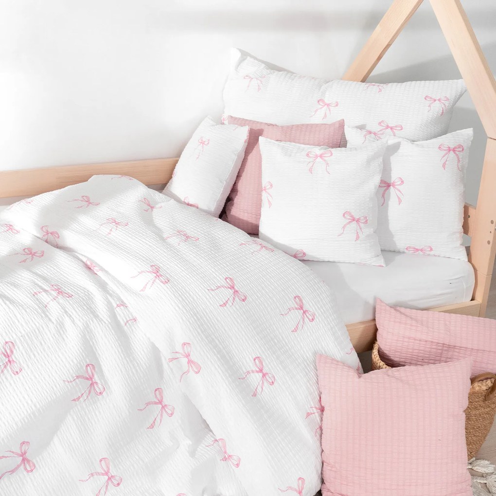 Goldea detské krepové obliečky - ružové mašličky 140 x 200 a 70 x 90 cm