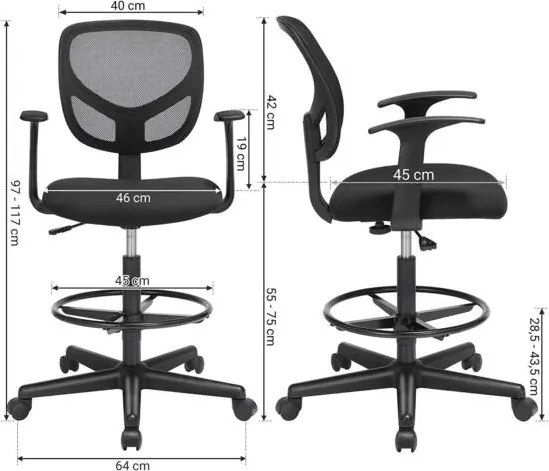 Ergonomická kancelárska stolička s podrúčkami, čierna