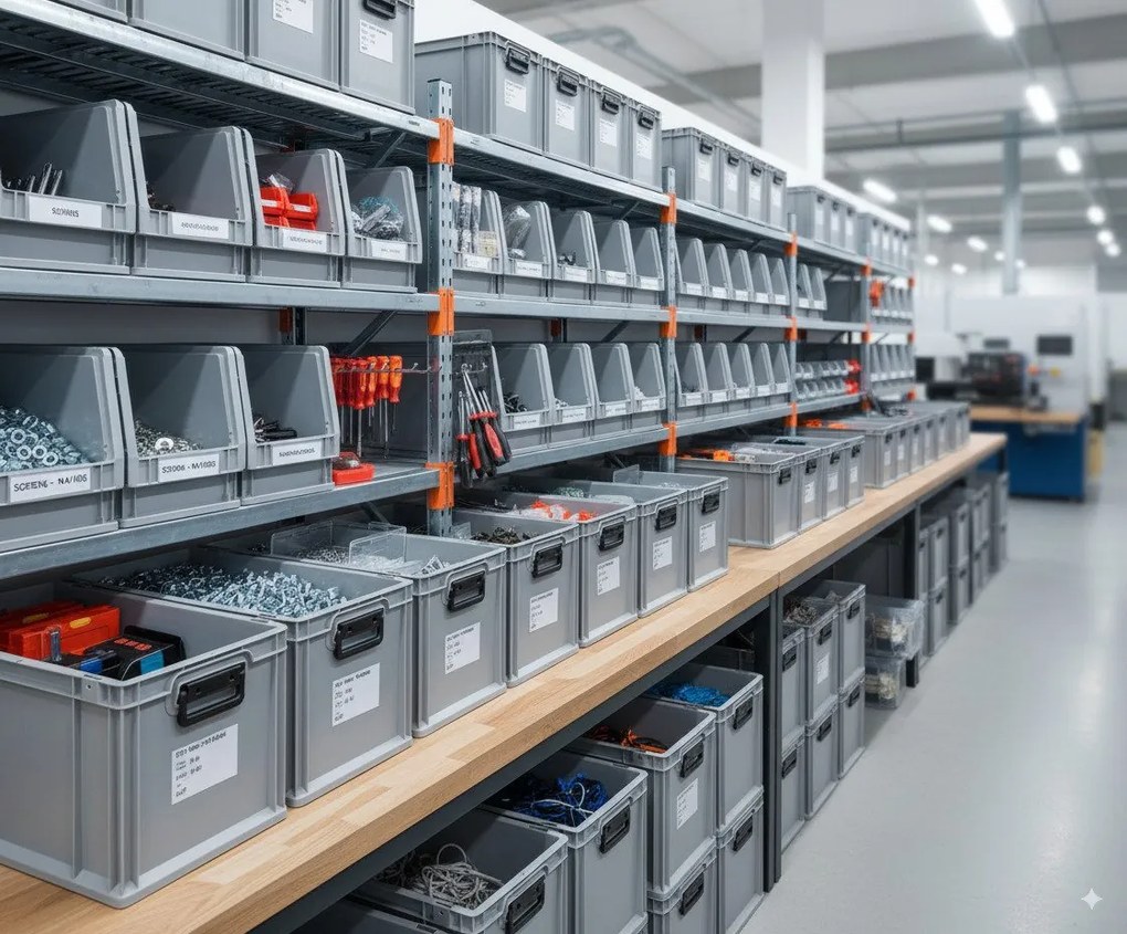 Balenie plastových euro prepraviek UNISTA s otvorenými úchytmi