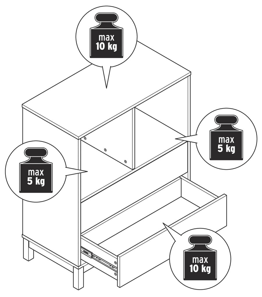 Vysoká komoda s 2 zásuvkami