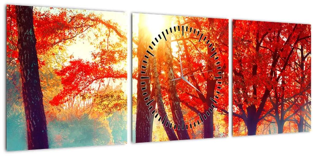 Obraz - Jesenná krajina (s hodinami) (90x30 cm)