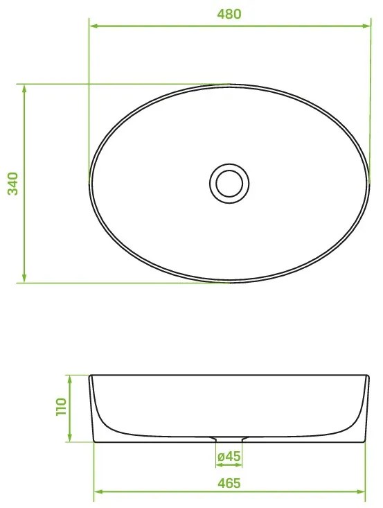 Laveo Desna, umývadlo na dosku 480x340x110 mm, biela lesklá, LAV-VUD_6248