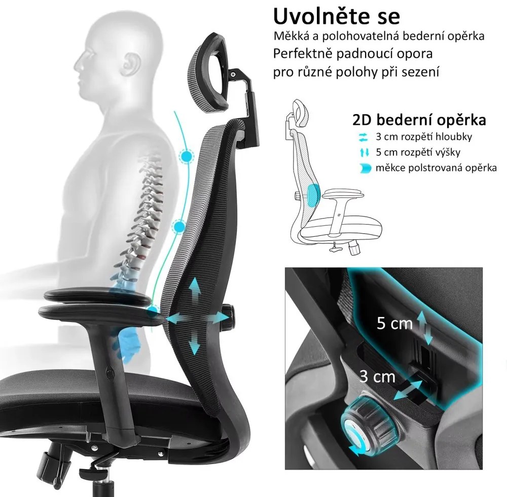 Kancelárska ergonomická stolička Neoseat NICOLE — čierna, nosnosť 150 kg