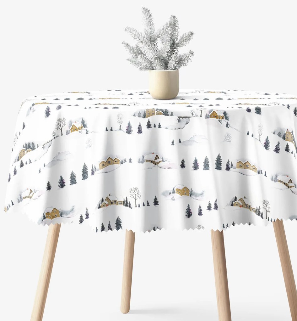 Goldea vianočný okrúhly teflónový obrus - zimná krajina Ø 120 cm