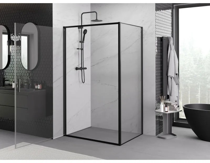 Mexen Exo, sprchovací kút s krídlovými dverami 70 x 95 cm, 6mm číre sklo, čierny profil, 817-070-095-70-00