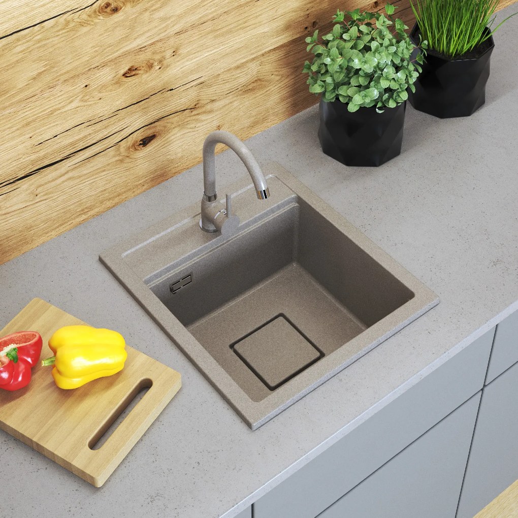 Gamma Quadro 4550, 1-komorový granitový drez 450x495x220 mm, béžová, GMA-ZLE000219