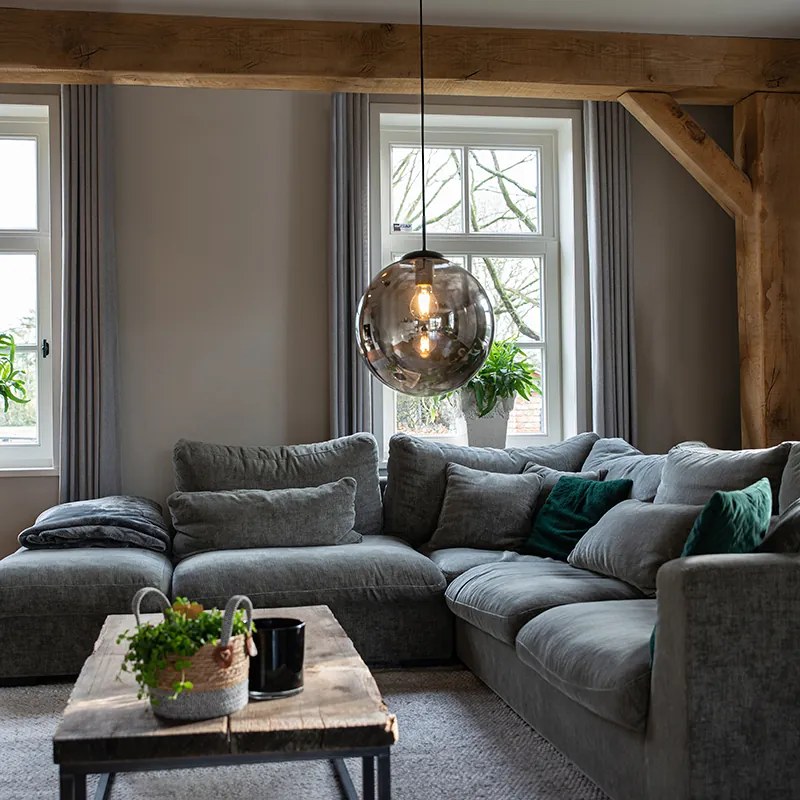 Inteligentné závesné svietidlo čierne s dymovým sklom 30 cm vrátane Wifi ST64 - Pallon