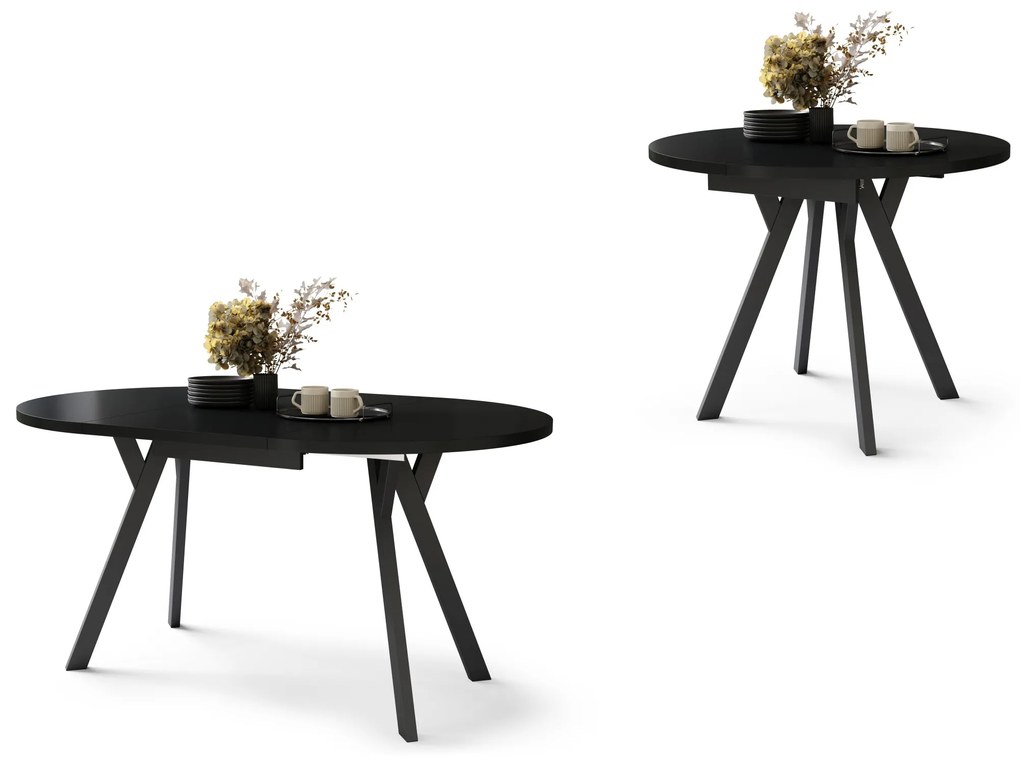 ALMO Čierny/čierne nohy - OKRÚHLY LOFTOVÝ/INDUSTRIÁLNY ROZKLADACÍ STÔL DO OBÝVAČKY/JEDÁLNE