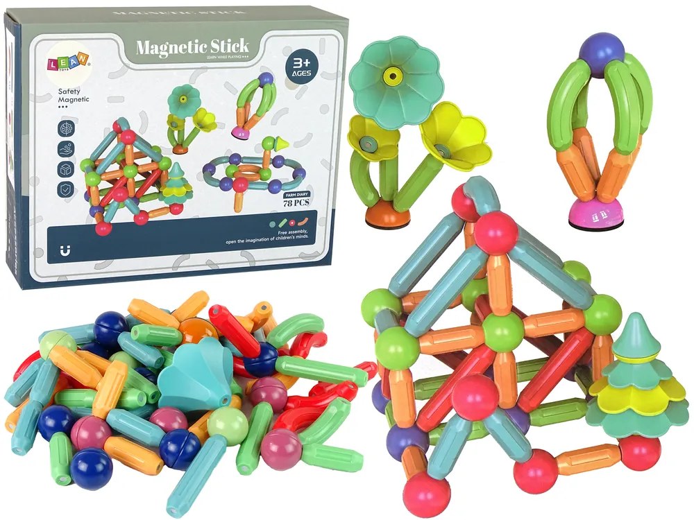 Lean Toys Magnetické plastové stavebné bloky 78 prvkov