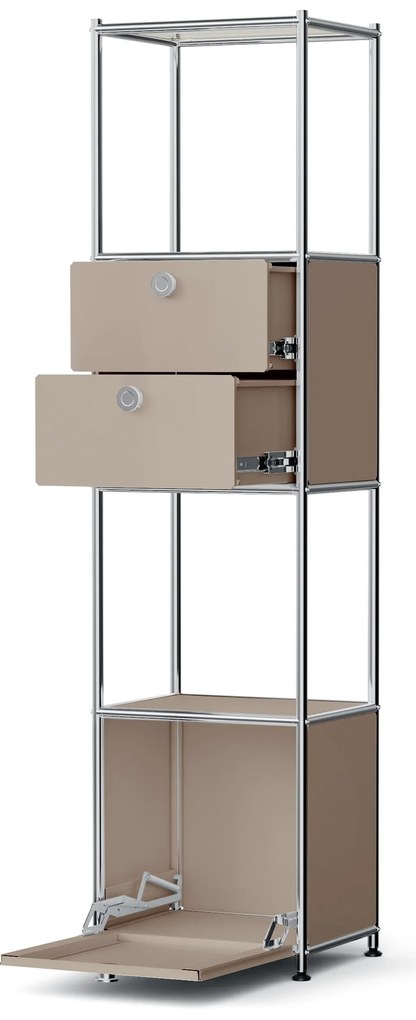 Kovový regál »CN3 Slim Line« s 2 pohyblivými zásuvkami a 1 pohyblivými výklopnými dvierkami, hnedosivý