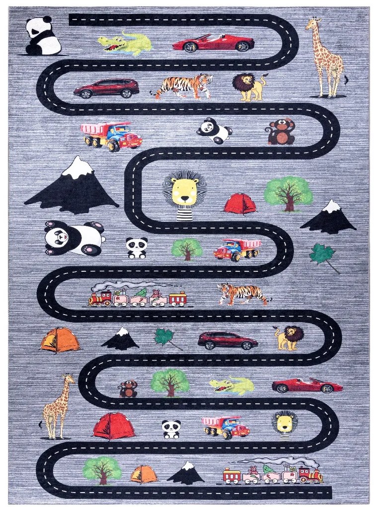 Detský kusový koberec Bambino 2092 Streets cars anthracite, 140x190, viacfarebná, detská izba, Dywany Łuszczów
