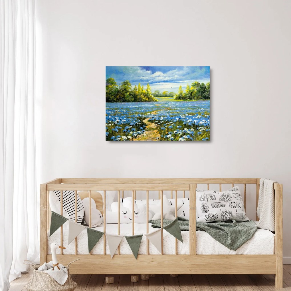 Sklenený obraz - Cestička v poli, olejomaľba (70x50 cm)