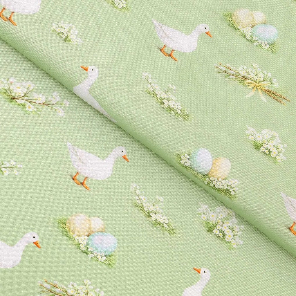 Goldea veľkonočná teflónová látka na obrusy - husy a kraslice 160 cm