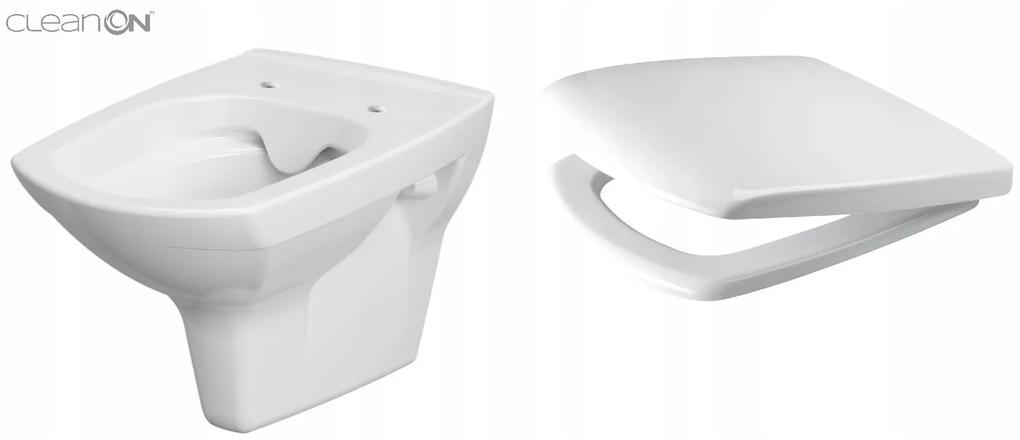 Cersanit Carina Clean On, závesná wc misa + antibakteriálne toaletné sedátko z duroplastu, set 548, biela, K701-033