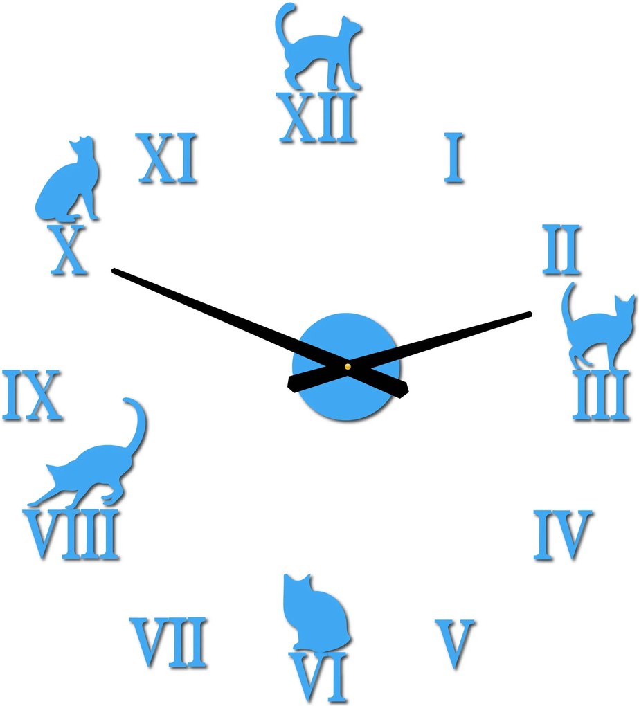 Nalepovacie hodiny na stenu mačky - DIY CAFORD: Čierna Ral 9005 Čierne ručičky 80 cm 3707-33361 12P020 2D CLOCK HEU-