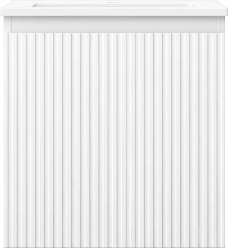 Mexen Rivel, kúpeľňová skrinka 45 cm s umývadlom Otis, 1 zásuvka, drážkovaná, biela matná, 91A20-04547-1-BF01-W18M01