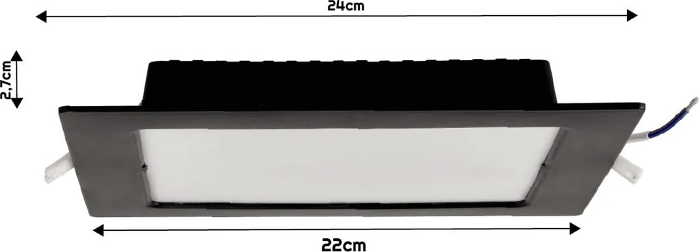 BERGE Štvorcový LED pabel zapustený - čierny - 18W - PC - neutrálna biela