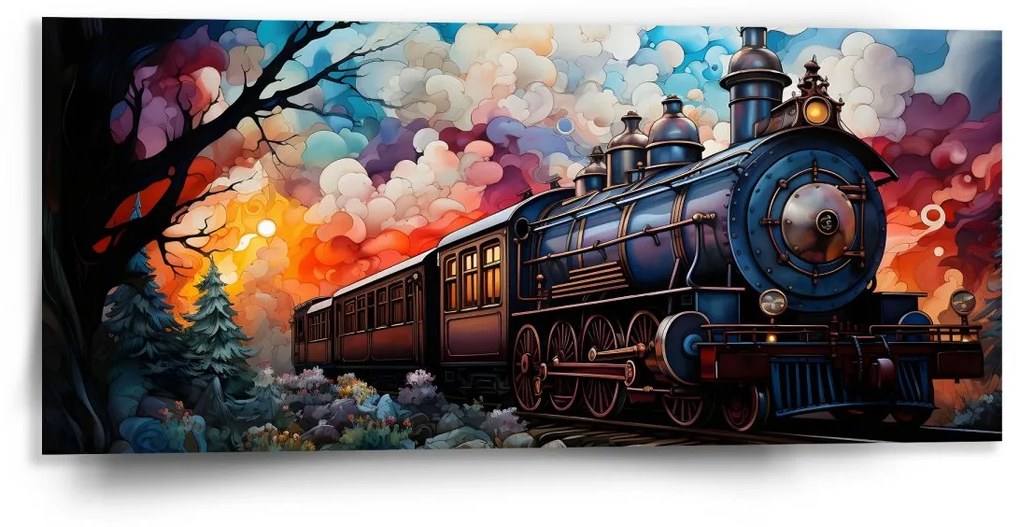 Sablio Obraz Parná lokomotíva v kúzelnej krajine - 110x50 cm