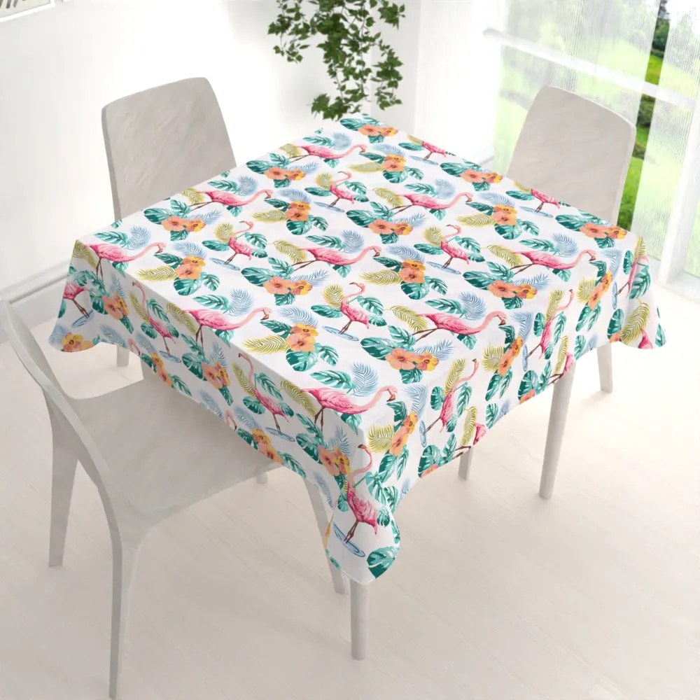 Biante Dekoračný štvorcový obrus Leona LN-018 Plameniaky a tropické rastliny 70x70 cm