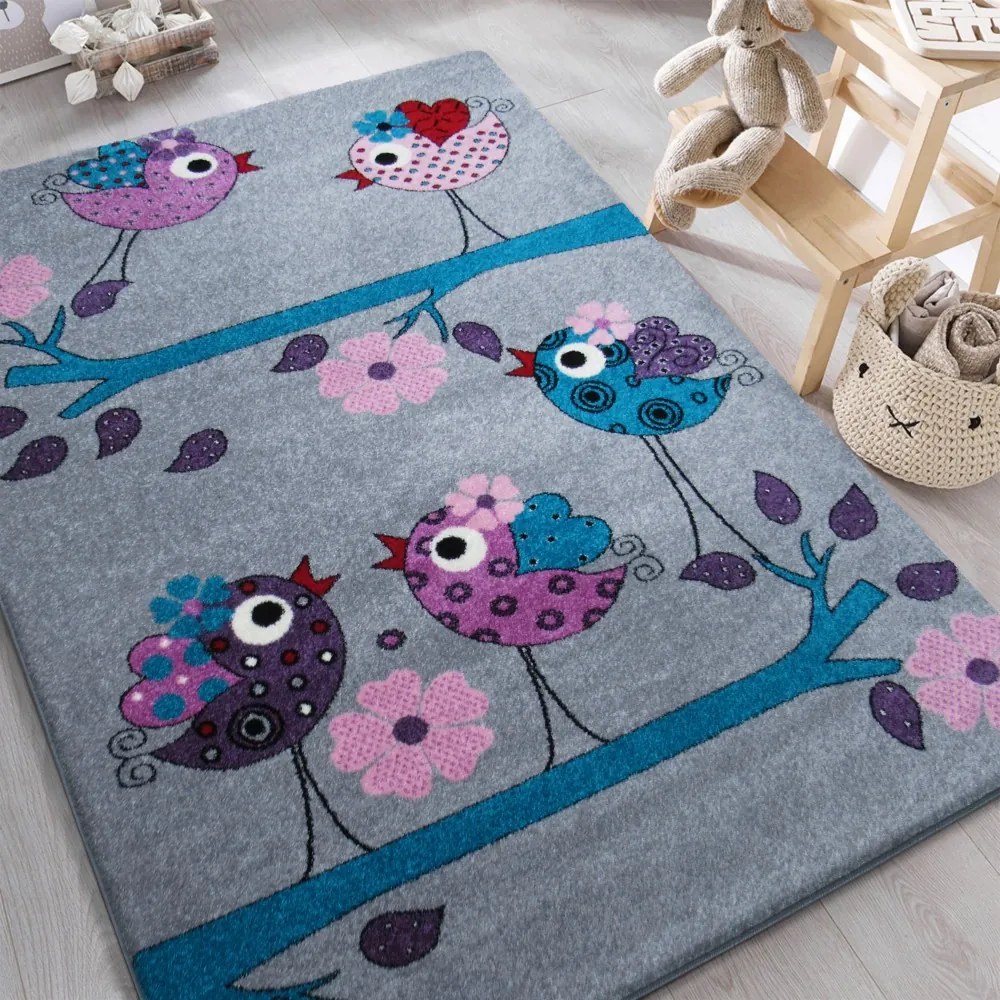DY Detský sivý koberec Vtáčiky - rôzne rozmery Rozmer: 160 x 220 cm