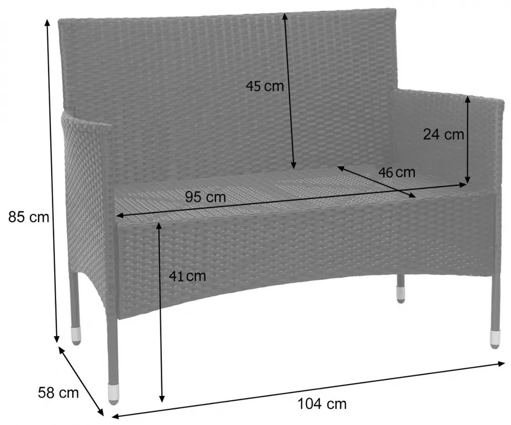 Záhradná súprava 2 kresiel, pohovky a stolíka HWC-F55 - čierna, vankúše tmavosivá