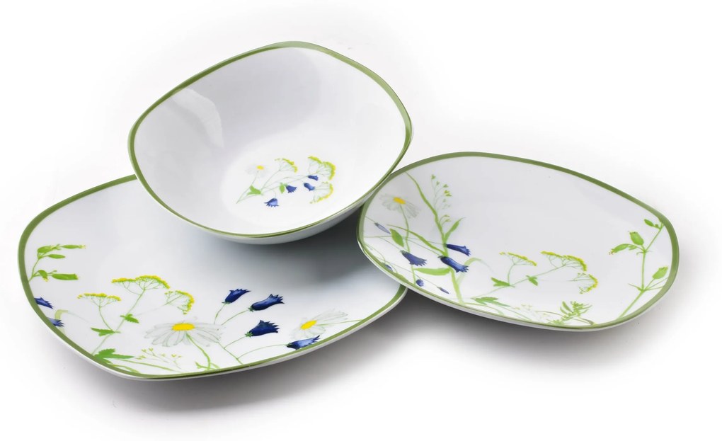 Porcelánová sada 18 ks talířů LEA SOFT bílá/zeleno-žlutá