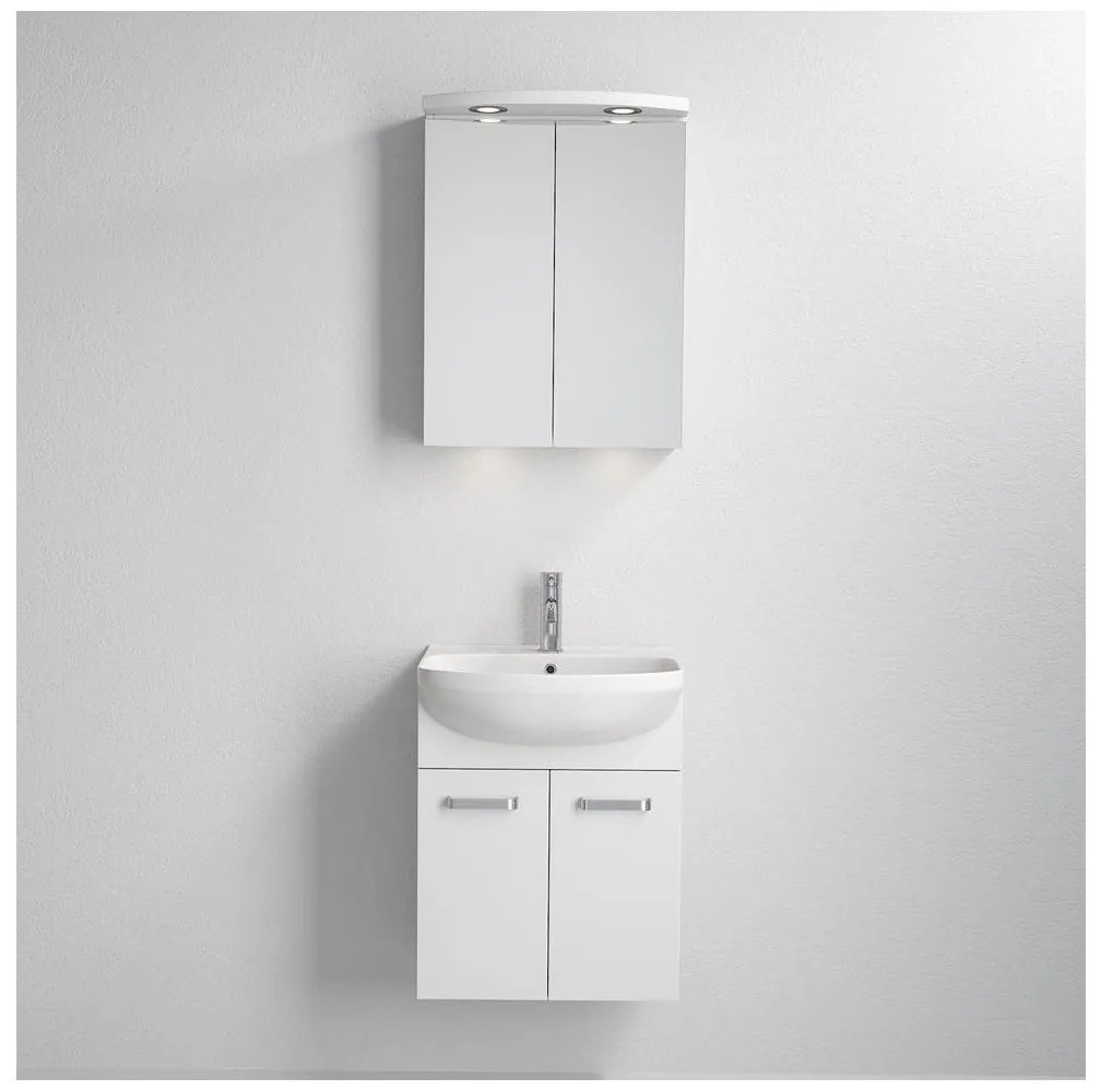 Kúpeľňová skrinka s umývadlom Vang + LED zrkadlová skrinka 230V IP44 biela