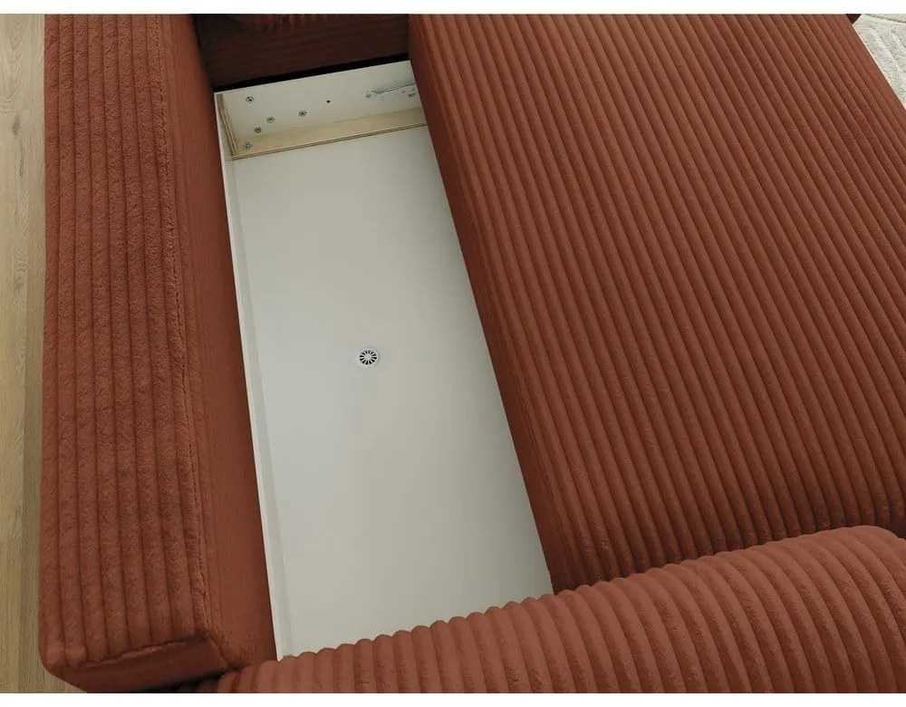 Menčestrová rozkladacia rohová pohovka v tehlovej farbe (pravý roh) Lucien – Bobochic Paris