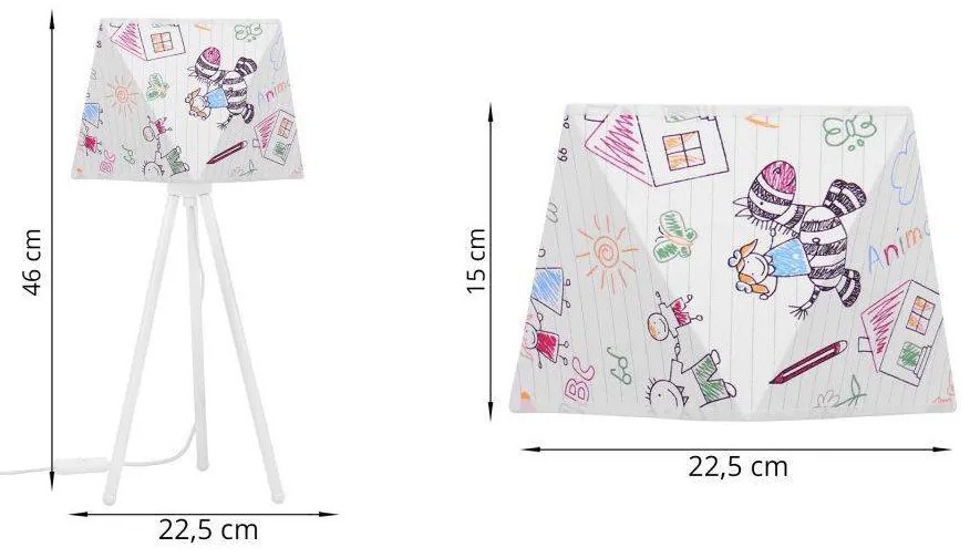 Detská stolná lampa Diamond, 1x biele textilné tienidlo so vzorom