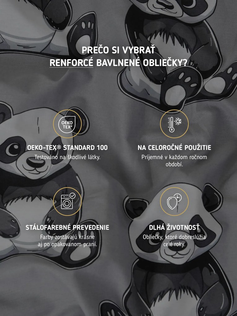 Bavlnené obliečky Renforcé - Panda 140 × 200 cm, 70 x 90 cm