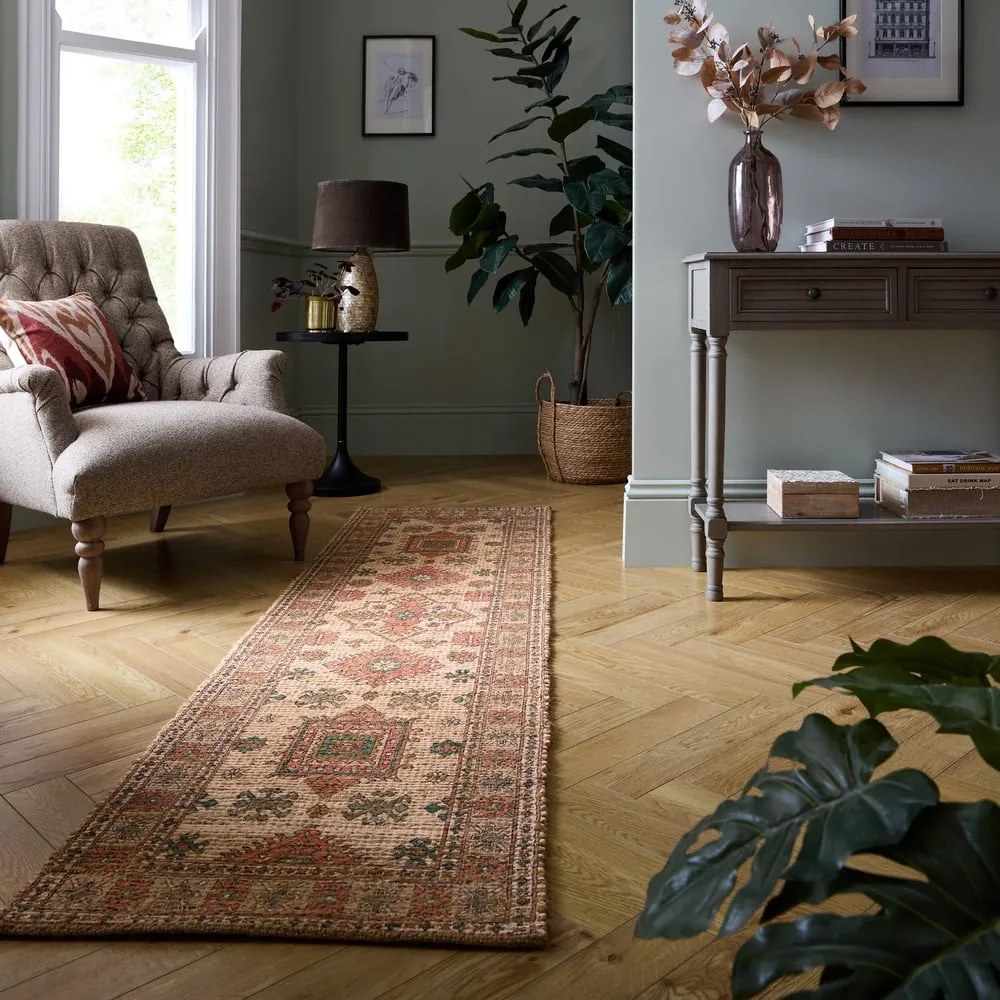 Ručne tkaný koberec s prímesou juty v ružovej a terakotovej farbe 60x230 cm Lana Jute – Flair Rugs