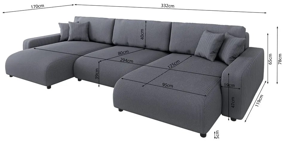 Tmavosivá menčestrová rozkladacia/s úložným priestorom rohová pohovka Sara – Ropez